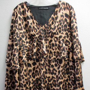 Haute Rogue Leo Ruffle Leopard Print Long Sleeve Dress Size Small